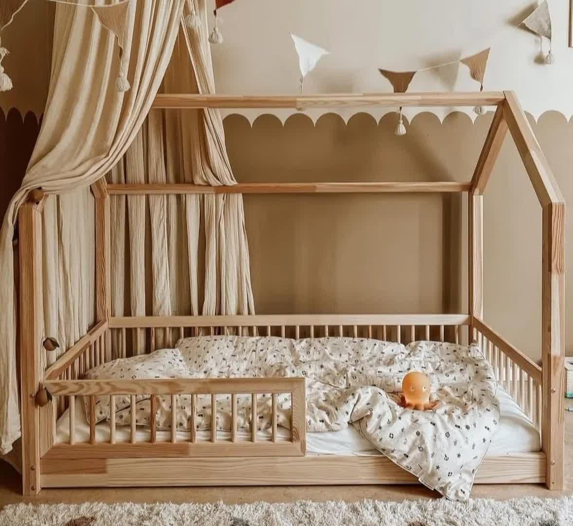 تخت کلبه مونتسوری چوبی کودک نوجوان نوزاد سیندرلا