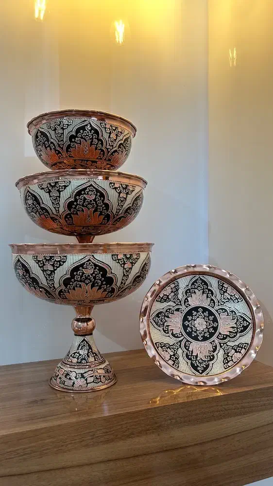ظروف مسی سرویس پذیرایی نقره کوب مدل بوته اقساطی
